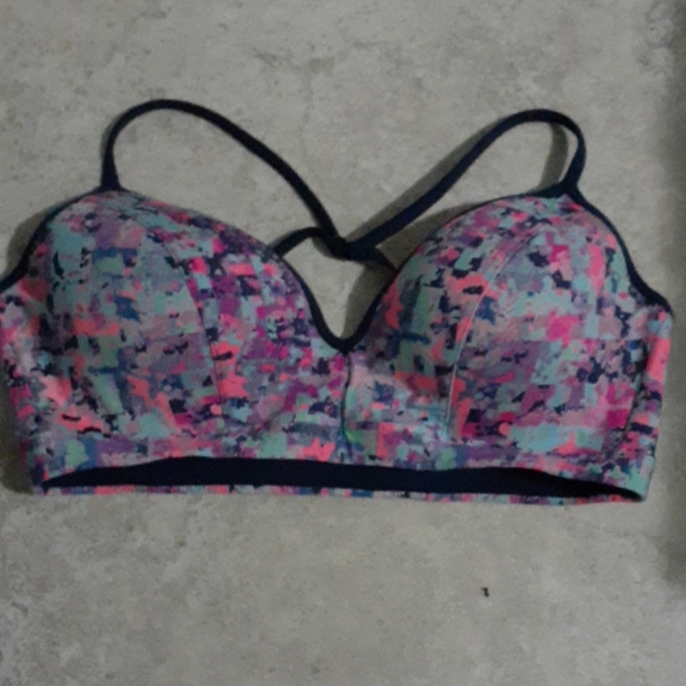 Multi colored, racerback sports bra